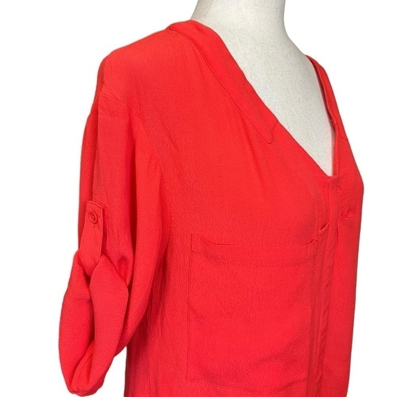 BCBGMaxAzria Rosetta Slip On Dress. 3/4 Sleeve V-Neck. Bright Poppy Size S #1367 - Picture 2 of 6